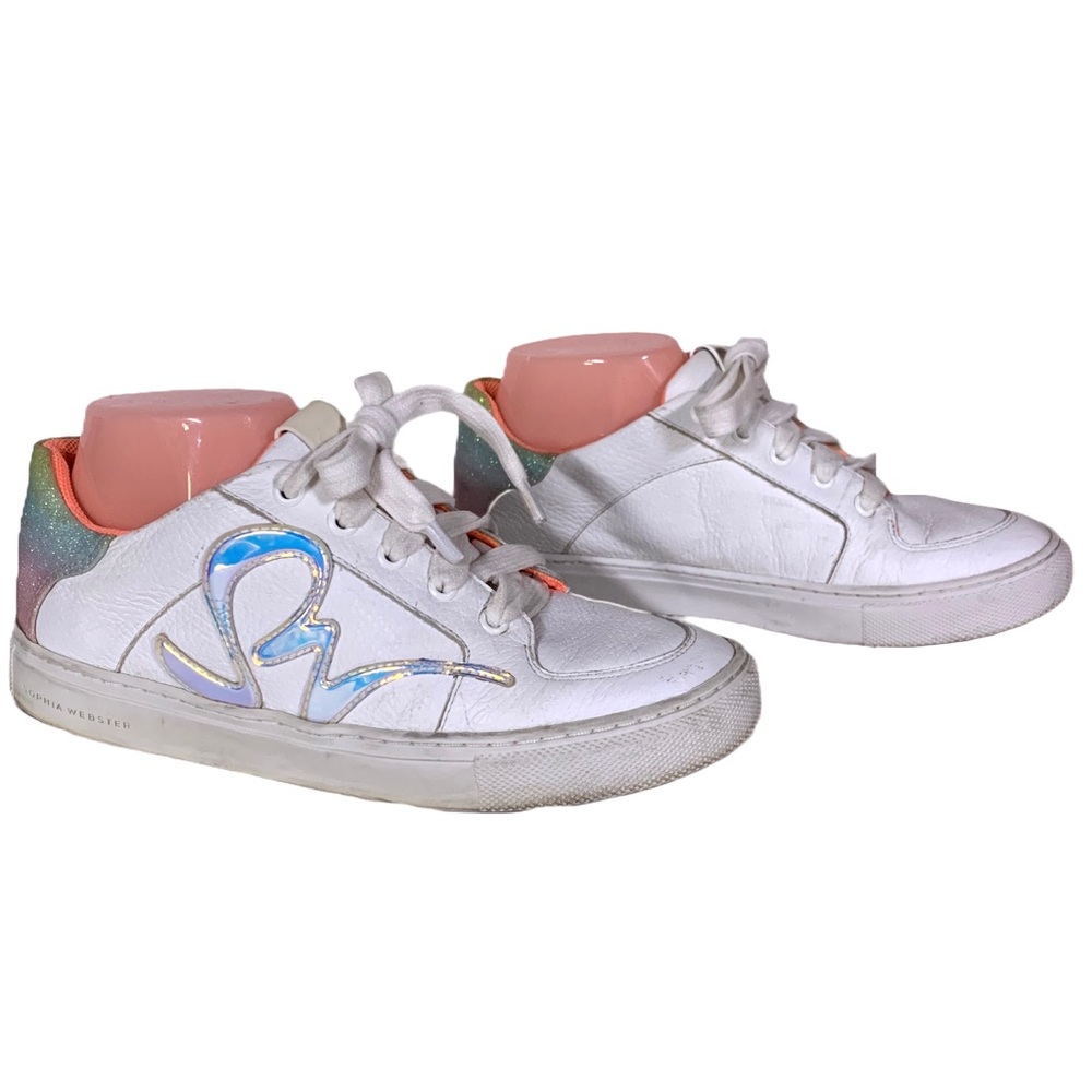 SOPHIA WEBSTER "SWALK IRIDESCENT" WHITE LEATHER PASTEL OMBRE GLITTER SNEAKERS 38 - Picture 4 of 15